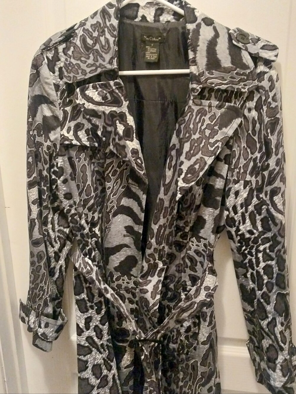 Nue Options Black And Gray Animal Print Trench Coat
